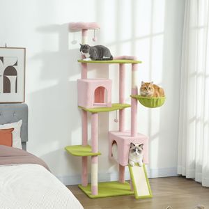 Albero per Gatti Grande da 74 Pollici con Fiori Rosa, Torre con Tiragraffi e Tavola, Arredamento per Gatti da Interno - Product Image 2