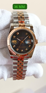 Reloj Mecánico de Lujo Vintage de 36 mm, Estilo Hip Hop, Dos Tonos, Acero Inoxidable, Esfera Gris Pizarra con Efecto Rayos de Sol, Diamantes en las Horas, Alta Calidad - Product Image 5