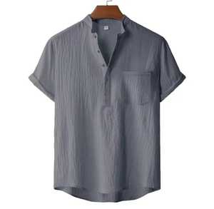 Men's Short Sleeve O-Neck 100% Cotton <b>Shirt</b> Regular Fit Casual Knitted Animal Print <b>Sequin</b> Embroidery Front Breathable Regular - Product Image 5