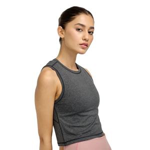 Débardeur tricoté gris foncé pour femme, col rond, respirant, en spandex et polyester, style sportif, coupe courte - Product Image 2