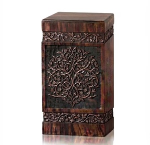 Hand-Carved Eco-Friendly Wooden Ashes <b>Box</b> with Floral Relief-<b>Keepsake</b> Urn for Loved Ones and Pets Creamation Urn - Product Image 1