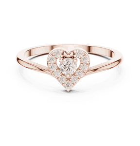 Anillo de Oro Amarillo Sólido de 14K con Diamante de Corte Redondo en Forma de Corazón, Joyería de Compromiso y Boda para Mujer, Diamante Cultivado - Product Image 3