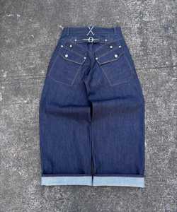 Jean vintage en denim indigo brut, coupe ample, jambe large droite, taille haute, délavage clair, pour homme, automne hiver été - Product Image 2