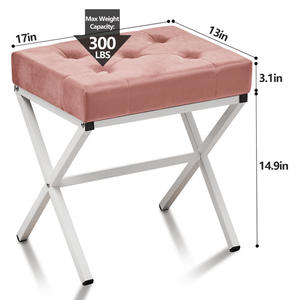 Tufted Vanity Ottoman Foot <b>Stool</b> with Thickened Cushion X Leg Metal Frame Shoe Changing <b>Step</b> <b>Stool</b> - Product Image 2