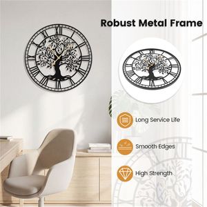 Orologio da Parete Decorativo Black Tree Life 27FT, Movimento al Quarzo Silenzioso, Numeri Romani Facili da Leggere, Elegante Motivo Geometrico in Resina - Product Image 6