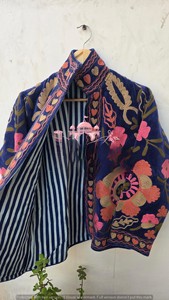 Handmade Velvet <b>Jacket</b> Royal Blue Hand Embroidered Suzani Style Winter Coat Boho Cardigan Artisan Crafted Short <b>Blazer</b> - Product Image 4