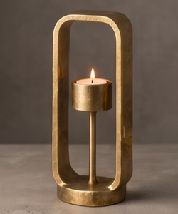 Luxury Gold Finish Texture Cast <b>Metal</b> Candle Holder <b>Arch</b> <b>Frame</b> Cantilever Structure with Pillar Stand Dining Table Centerpiece - Product Image 1