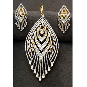 Impresionante Juego de Collar y Pendientes de Diseño con Acabado en Oro Blanco para Mujer, con Piedras de Circonio, para Bodas y Ocasiones Especiales - Product Image 2