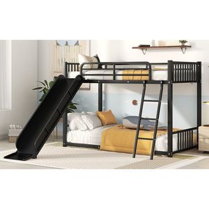 Letto a Castello in Metallo Nero con Scivolo per Bambini - Product Image 5