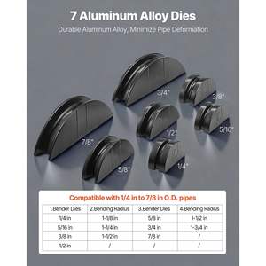 Kit de pliage de tubes hydrauliques 1/4-7/8 pouce, outil de pliage de tubes en cuivre, jeu d'outils de pliage de tuyaux, pliage à 90 degrés, 7 matrices en alliage d'aluminium pour la climatisation et la ventilation - Product Image 4