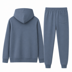 Ensemble de survêtement unisexe à capuche, bleu uni, en coton, sweat-shirt et pantalon de jogging, manches longues, cordon de serrage, vêtements décontractés d'hiver, coupe classique - Product Image 3