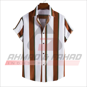Men's Short Sleeve Striped Casual Shirt Woven Regular Fit Grey white Pattern Button <b>Down</b> Collar - Product Image 4