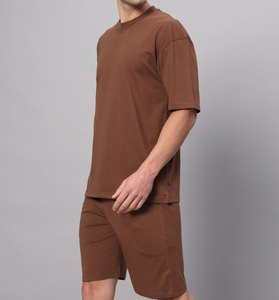 T-shirt à manches courtes pour homme, col rond, décontracté, respirant, 100% coton, couleur unie, coupe classique, ensemble de shorts - Product Image 2