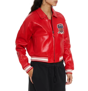 Chaqueta de cuero Avirex para mujer, estilo bomber, corta, transpirable, para invierno, venta al por mayor - Product Image 6