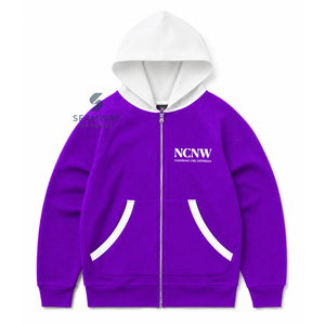 NCNW Sorority Women's Zip-Up Hoodie Tan Contrast Hood Full Zip <b>Long</b> Sleeve Embroidered Greek Letter Casual <b>Sweatshirt</b> - Product Image 1