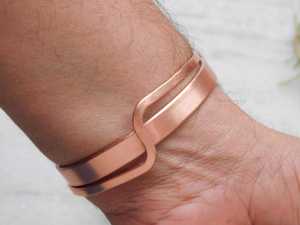 Handcrafted <b>Infinity</b> Copper Cuff <b>Bracelet</b> Open Adjustable Bangle Modern Artisan Jewelry Symbolic Gift For Women Daily Wear - Product Image 2