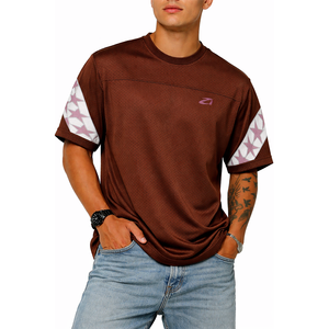 Maillot de football américain vintage marron en maille respirante, coupe oversize, pour entraînement d'équipe, fournisseur de t-shirts - Product Image 1