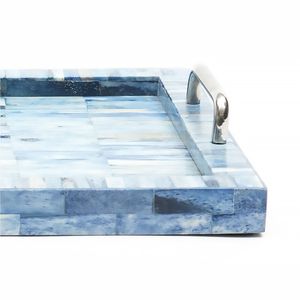 Set di 2 vassoio fatto a mano in osso e resina a scacchi con manico vassoi decorativi - Product Image 4