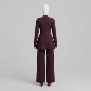 Women's Casual Embroidery Purple Hooded Fleece Knitted Jacket Set Long Sleeve Solid Color Full Length Pants Islamic Modest - Product Image 3