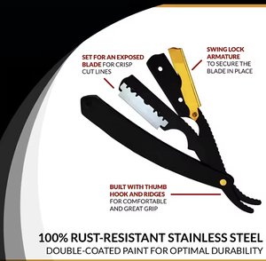 Navaja de Afeitar Profesional Curva y Recta para Hombre, Mango de Madera, Diseño de Araña, Limpieza Facial, Hoja de Acero Inoxidable Grado A+ - Product Image 2