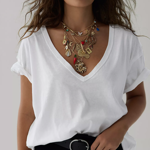 T-shirt surdimensionné pour femme avec motif personnalisé, 200 g/m², décontracté, effet vieilli, manches courtes, col en V - Product Image 4