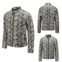 Veste habillée en cuir véritable pour homme, style embossé, col montant, fermeture éclair, coupe ajustée, style mode
