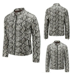 Embossed Skin Affact Mens Real Leather Dress <b>Coat</b> Stand Collar Jacket Zip Slim Fit Fashion Style Jacket - Product Image 2