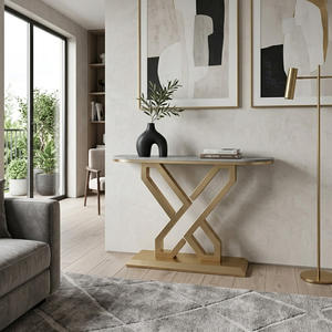 Modern Geometric Gold <b>Console</b> <b>Table</b> - Luxury Faux <b>Marble</b> Entryway <b>Table</b> for Hotel Lobby Projects - Product Image 4