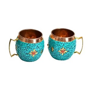 Copper <b>Mug</b> with Oriental Bird and Floral Design <b>Double</b> <b>Wall</b> Handle Home Drinkware and Bird and Blossom Print Copper <b>Mug</b> - Product Image 2