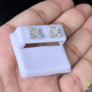 Pendientes de tuerca de diamante cuadrado Corte princesa Lujo Plata de Ley 925 Unisex Baguette Iced Studs Pendientes de tuerca finos brillantes - Product Image 3