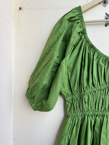 Vestido midi verde de algodón con escote corazón para mujer, vestido casual midi largo teñido liso, regalo para ella. - Product Image 3