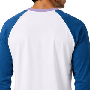 Custom <b>White</b> And Royal Blue Raglan Long Sleeve T Shirt Men Premium Cotton Crew Neck Graphic Baseball Tee Lavender Trim Custom - Product Image 6