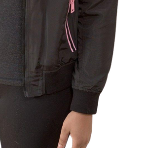 AKA Satin Bomber Jacket Black Pink Women Lightweight Zip Up Jacket Embroidered Crest Rib Knit Casual Outerwear - Product Image 3
