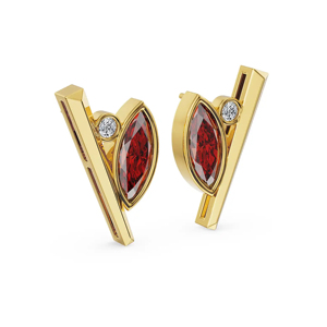 Pendientes geométricos de oro con rubí y diamante, joyería minimalista para mujer - Product Image 3