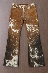 Men's High Waist <b>Flare</b> Pants <b>Cow</b> <b>Print</b> Corduroy Sand Wash Casual Autumn Style Button Fly Lightweight Nonwoven Fabric - Product Image 2