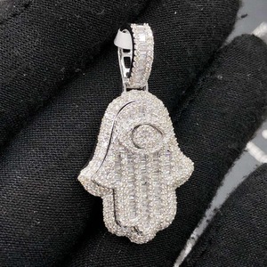 Hip Hop Jewelry Iced Out Real 10K <b>Solid</b> Yellow <b>Gold</b> Baguette Cut Moissanite Hamsa Hand <b>Pendant</b> - Product Image 1