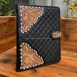 Multifunction <b>Folder</b> for Business Men & Women Zippered Hand Tooled Quilted Leather Portfolio with 3 Rings <b>Folder</b> Binder Padfolio - Product Image 3