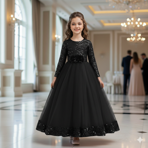 Robe de Demoiselle d'Honneur Noire à Paillettes pour Mariage, Robe de Soirée de Luxe en Velours Brodé pour Enfants, Tenue Formelle pour Anniversaire 2026 - Product Image 5