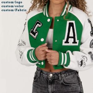 Chaqueta Varsity Corta de Lana para Mujer, Bordado Personalizado OEM, Ropa Exterior Informal de Primera Calidad - Product Image 3