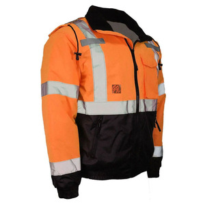 <b>Hi</b> <b>Vis</b> Safety <b>Jacket</b> Men Reflective Workwear <b>Orange</b> Black Polyester Durable Waterproof Industrial Uniform - Product Image 1