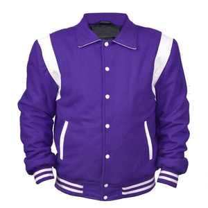 High Quality Unisex Varsity Jacket Genuine Sheep Leather Customizable Colors Stand Collar Quick Dry Breathable Front - Product Image 1
