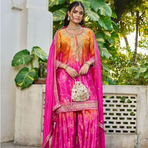 Salwar Kameez Chinon de Talla Única con Estampado Digital y Material de Organza con Trabajo Manual para Mujer, Ropa de Fiesta - Product Image 1