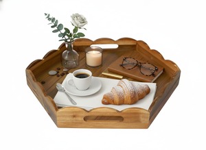 Bandeja de Servir Hexagonal de Madera de Acacia con Asas, Bandeja Decorativa de Madera para Mesa de Centro, Otomana y Desayuno - Product Image 3