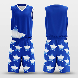 Uniformes de Baloncesto Personalizados con Estampado de Estrella Azul, sin Mangas, Cuello en V, Absorbentes de Humedad, Unisex, para Adultos, Diseño Sublimado - Product Image 1