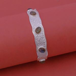 Natural Labradorite Oval Cabochon Textured Open Cuff Bangles <b>Silver</b>/Gold Handmade Stone <b>Adjustable</b> Trendy Statement <b>Bracelets</b> - Product Image 4