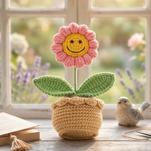 Muñeco de Ganchillo Hecho a Mano al por Mayor con Temática Floral de Girasol Sonriente, Planta en Maceta, Muñeco de Hilo, Regalo, Amigurumi, Arte en Papel, Vietnam - Product Image 1