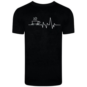 เสื้อยืดคอกลมแขนสั้นสีดำสำหรับผู้ชาย พิมพ์ลายหัวใจสีกาแฟ ทรงปกติ ผ้าถักเนื้อเจอร์ซีย์คอตตอนลำลอง - Product Image 1