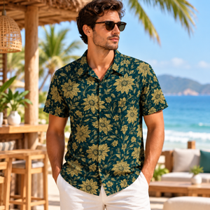 Camisas de Playa Modernas para Hombre, 100% Viscosa, Cuello Camp Collar, Manga Corta, Estampado Tropical Hawaiano, Ropa Casual de Verano para Vacaciones, Venta al Por Mayor - Product Image 2
