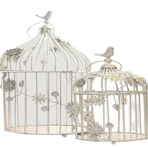 Cage à oiseaux élégante, ensemble de 2 pour la maison, perroquet, perruche, canari, Pigeon, oiseaux, cages, maisons décoratives en métal blanc, Cage de forme ronde