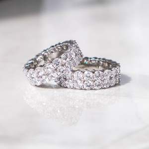 925 Sterling Silver Double Row Round Cut VVS Moissanite Eternity <b>Ring</b> Iced Out Wedding Band <b>for</b> <b>Men</b> Women - Product Image 3